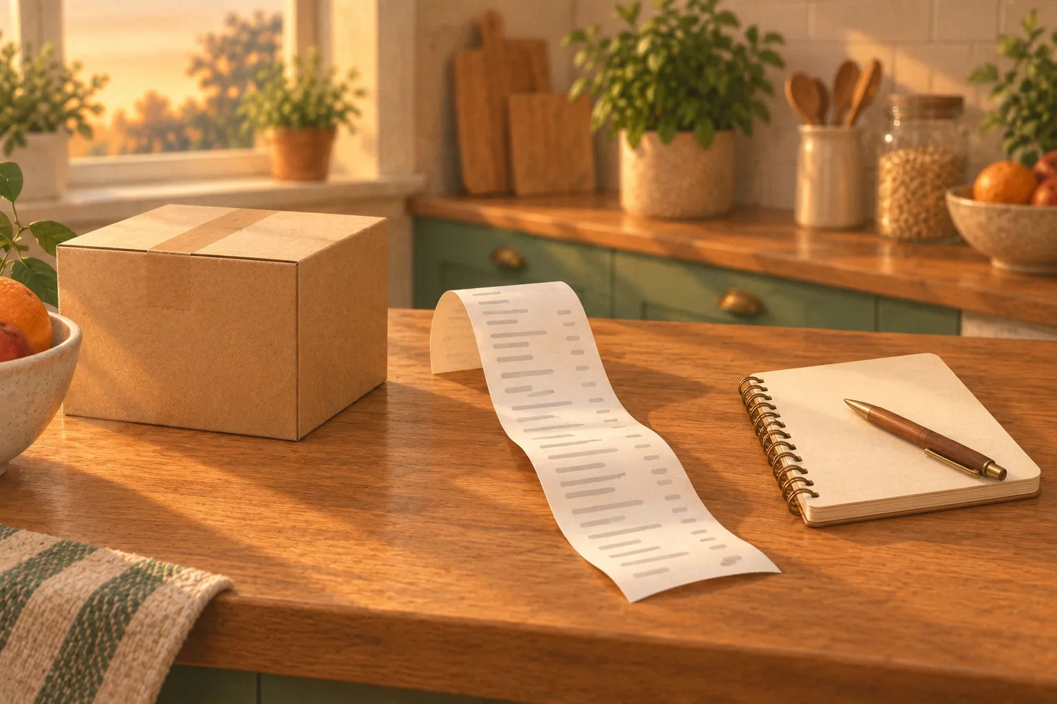 A grocery box, a paper receipt and a notebook, three ways of adding food to a pantry app